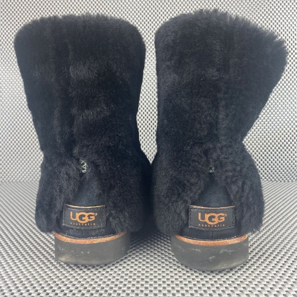 Ugg Australia Maylin Boots Womens Size 9 Black Leather Sheepskin Winter Boots - Picture 6 of 9